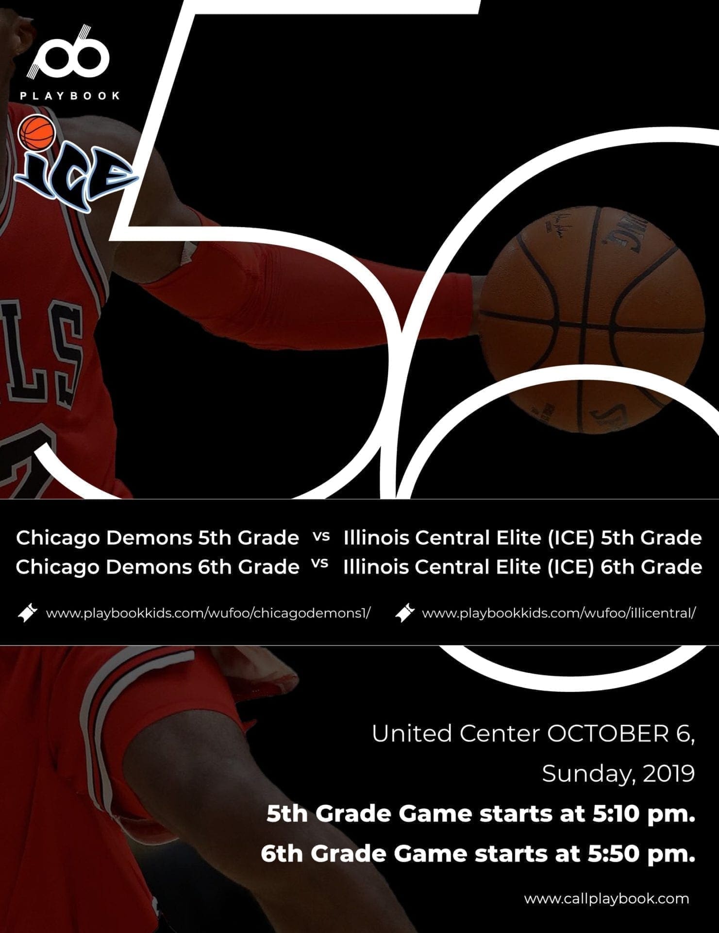 Come Support Illinois Central Elite-ICE 5th & 6th Grade Teams playing at the United Center on Sunday, October 6th at 5:10pm & 5:50pm