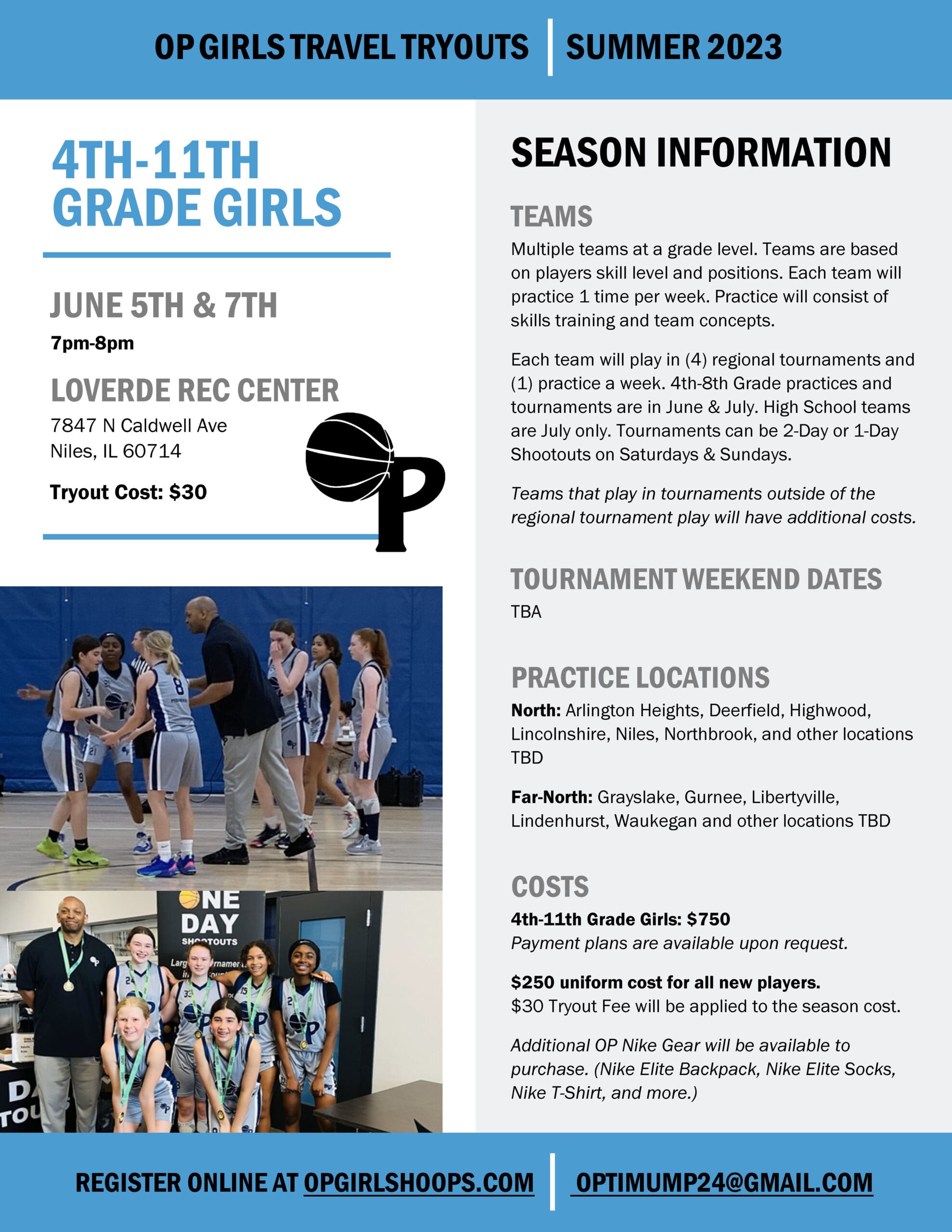 OP Girls Tryouts Summer 2023